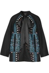TEMPERLEY LONDON WOMAN JUNIPER SATIN-TRIMMED EMBROIDERED WOOL AND CASHMERE-BLEND JACKET BLACK,US 2526016083672133