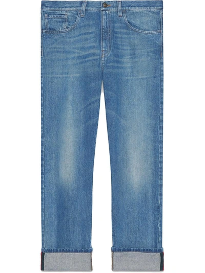 Gucci Washed Denim Straight-leg Jeans, Blue In Denim, Blue