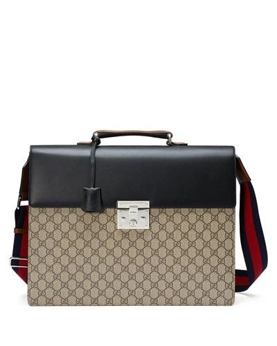 Gucci Gg Supreme Canvas Briefcase In Beige