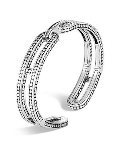 John Hardy Sterling Silver Dot Small Kick Cuff With Pave Diamonds In Black/silver