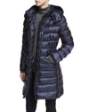 Moncler Hermine Grosgrain Trim Quilted Down Puffer Coat In Navy