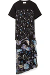 3.1 PHILLIP LIM / フィリップ リム COTTON-JERSEY AND FLORAL-PRINT CRINKLED SILK-CHIFFON TOP
