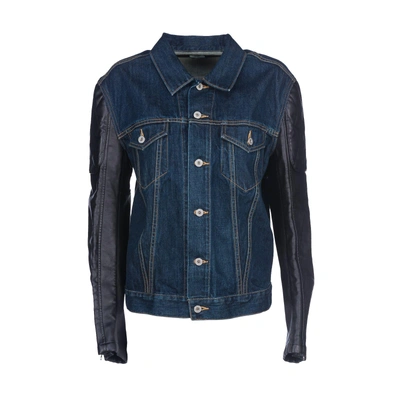 Junya Watanabe Printed Denim And Quilted Faux Leather Jacket In Blue