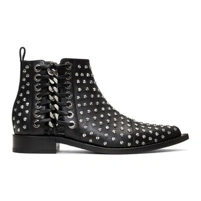 Alexander Mcqueen Braided Chain Studded Ankle Boots In Black