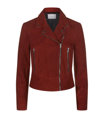 Sandro Adaya Leather Zip Jacket In Red