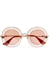 GUCCI ROUND-FRAME PRINTED ACETATE AND GOLD-TONE SUNGLASSES