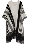 ALICE AND OLIVIA WOMAN JANCIS STRIPED FRINGED WOOL-BLEND CAPE ECRU,US 2526016082866966