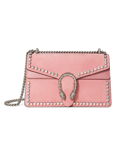 Gucci Small Dionysus Crystal Embellished Suede Shoulder Bag - Pink