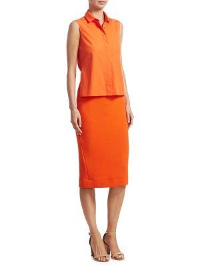 Akris Punto Shirtdress With Sleeveless Cotton Top And Stretch Pencil Skirt In Papaya