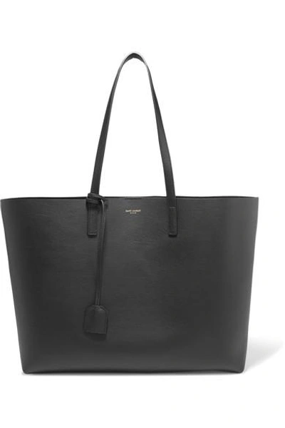 Saint Laurent Shopper Large Textured-leather Tote In Black