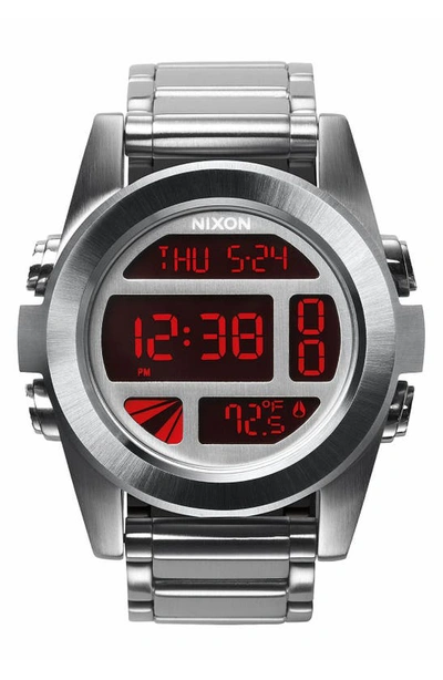 Nixon 'the Unit' Bracelet Watch, 50mm In Silver/ Red
