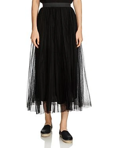 Maje Jerky Lace-overlay Pleated Midi Skirt In Black