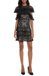 Alice And Olivia Jolie Tiered Ruffled Lace Mini Dress In Black