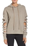 Alo Yoga Slay Slashed Long Sleeve Hoodie In Gravel Heather