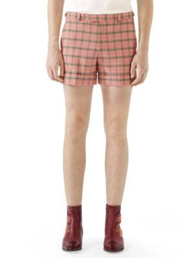 Gucci Checked Wool Blend Shorts In Blush