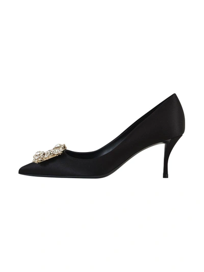 Roger Vivier Embellished Satin Pumps In Black