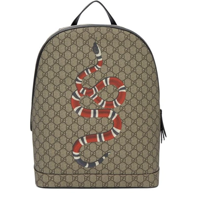 Gucci Beige Gg Supreme Snake Bestiary Backpack In Nude & Neutrals
