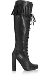 TOM FORD WOMAN FRINGED LEATHER KNEE BOOTS BLACK,US 1071994536986582