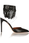 VALENTINO WOMAN FRINGED TEXTURED-LEATHER AND PVC PUMPS BLACK,US 1071994536639323