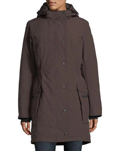 Canada Goose Kinley Hooded Cinched-waist Parka Coat In Charred Wood