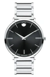Movado Ultra Slim Stainless Steel Bracelet Watch In Black/silver