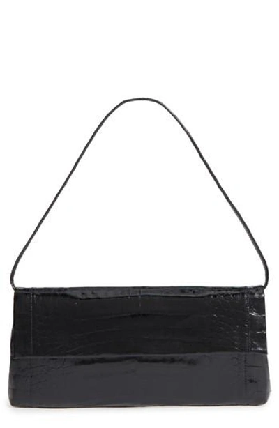 Nancy Gonzalez Gotham Genuine Crocodile Clutch In Black Shiny