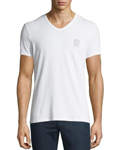 Versace Iconic Medusa V-neck T-shirt In White