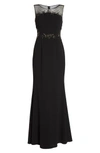 ADRIANNA PAPELL EMBELLISHED KNIT CREPE GOWN,AP1E202366