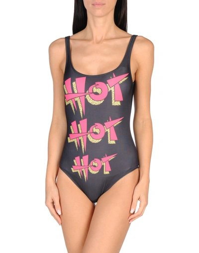 Jeremy Scott Hot Hot Hot Lycra One Piece Swimsuit In Black