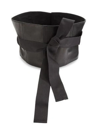 Brunello Cucinelli Leather Corset Belt With Grosgrain Ties In Black