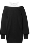 ALEXANDER WANG T OFF-THE-SHOULDER LAYERED RIBBED MERINO WOOL-BLEND AND COTTON MINI DRESS