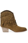 AQUAZZURA WOMAN POCAHONTAS FRINGED SUEDE ANKLE BOOTS TAN,US 1071994536739555