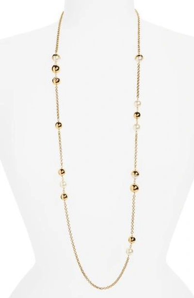 Tory Burch Capped Simulated Pearl Chain Necklace, 40 In Ivory/gold
