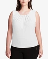 Calvin Klein Plus Size Pleated-shoulder Cowlneck Sleeveless Top In White