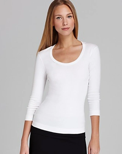 Three Dots Scoop Neck Three Quarter Sleeve Tee In White