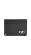 Ferragamo Men's Revival Gancini Leather Card Case With Flip-out Id Window, Black In Black/gold