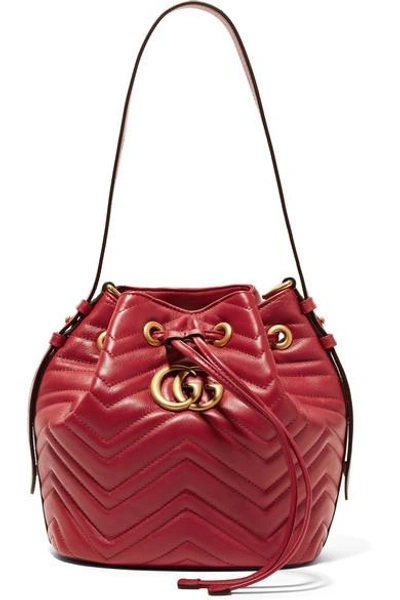 Gucci Gg Marmont Chevron Quilted Leather Bucket Bag In Red