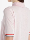 THOM BROWNE THOM BROWNE WOMEN'S PINK RIBBED POLO SHIRT WITH GROSGRAIN BOTTOMS