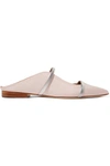MALONE SOULIERS MAUREEN METALLIC LEATHER-TRIMMED MOIRE POINT-TOE FLATS