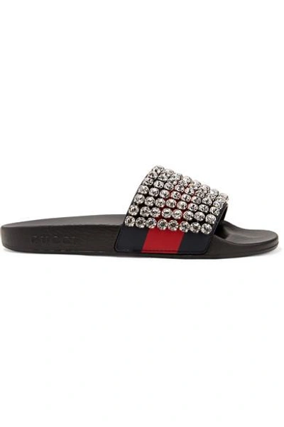Gucci Crystal-embellished Leather And Rubber Slides In No Colour