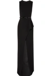 MICHAEL KORS BELTED RUFFLED WOOL-BLEND CREPE GOWN