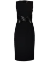 Michael Kors Stretch Boucl Crisscross Leather Belted Sheath Dress In Black