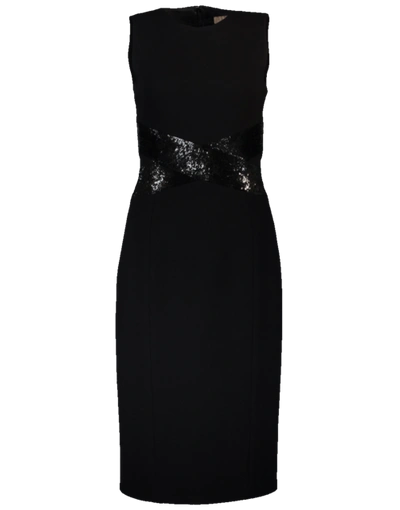Michael Kors Stretch Boucl Crisscross Leather Belted Sheath Dress In Black