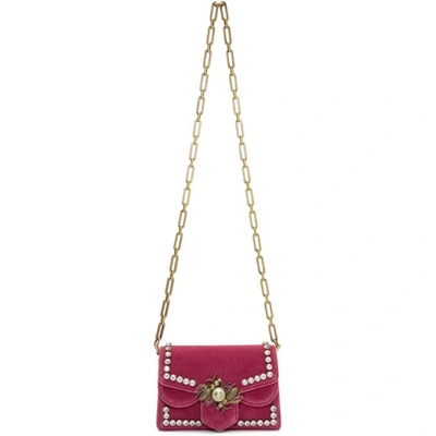 Gucci Broadway Embellished Velvet Chain Shoulder Bag In Raspberry