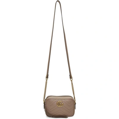 Gucci Taupe Mini Gg Marmont 2.0 Camera Bag In Nude & Neutrals