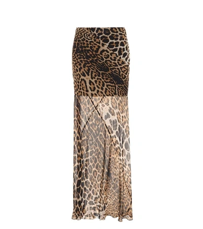 Saint Laurent Printed Silk Maxi Skirt In Brown