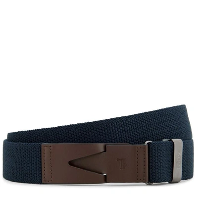 Tod's Belt In Canvas And Leather In Brown,blue