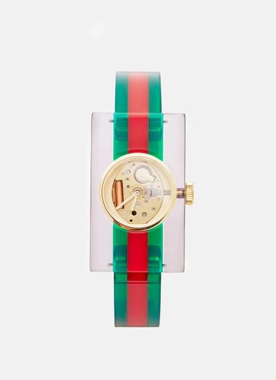 Gucci Plexiglas Bracelet Watch, 24mm X 40mm In Green/ Red/ Gold