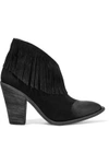 GIUSEPPE ZANOTTI WOMAN FRINGED COATED SUEDE ANKLE BOOTS BLACK,US 2526016084987187