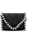 STELLA MCCARTNEY WOMAN CRYSTAL-EMBELLISHED FAUX BRUSHED-LEATHER CLUTCH BLACK,US 4772211930505433